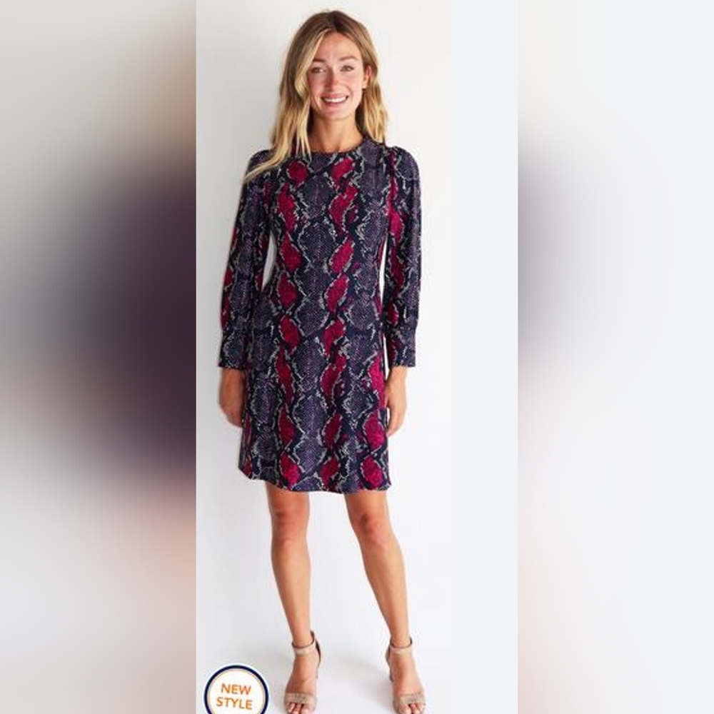 Jude Connally Monique Snakeskin Magenta Dress Medium $228
